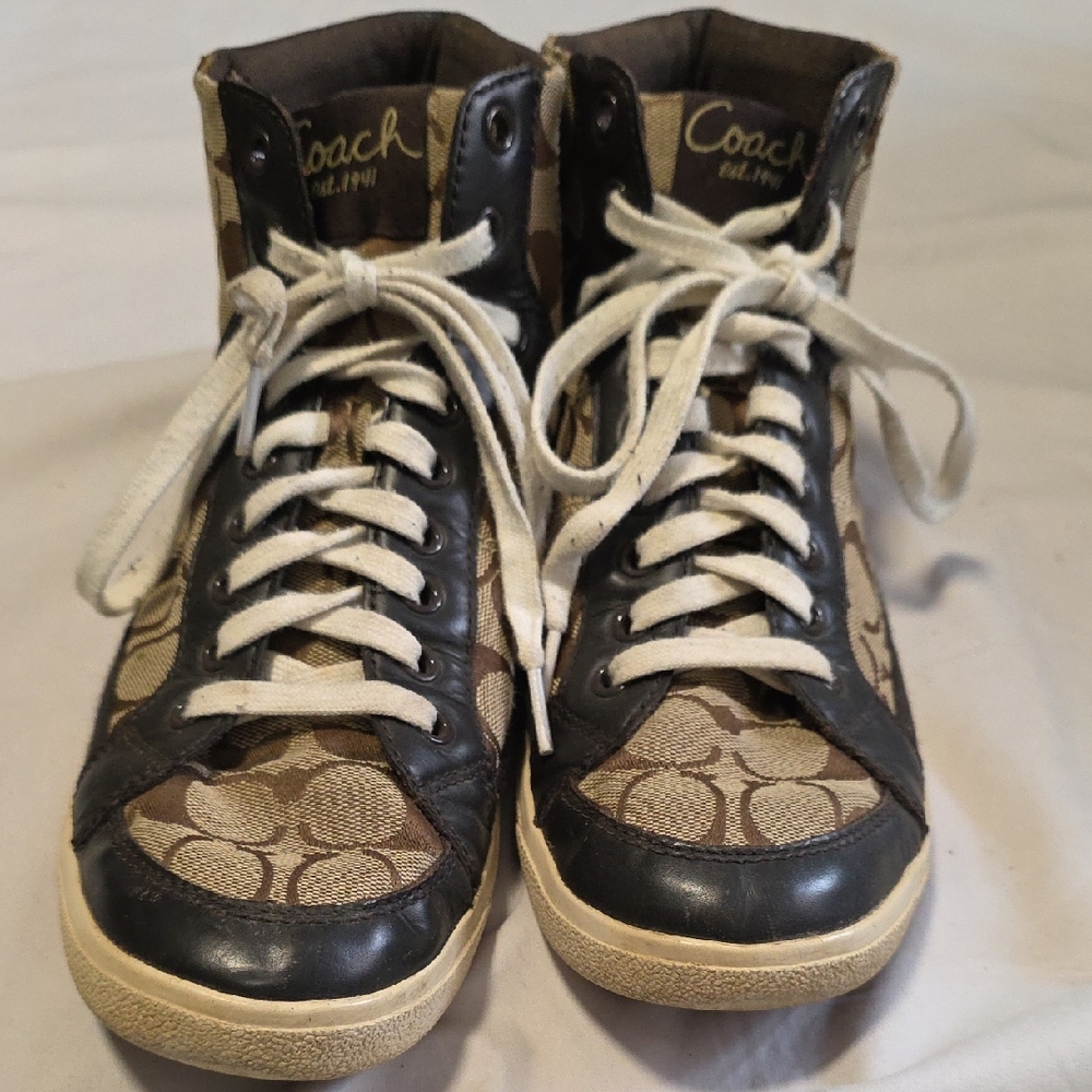 Coach Brown and Cream High-Top Sneakers